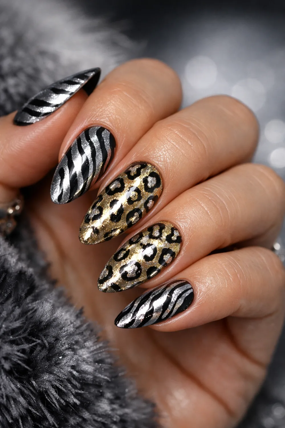 Metallic Animal Print Nails for January