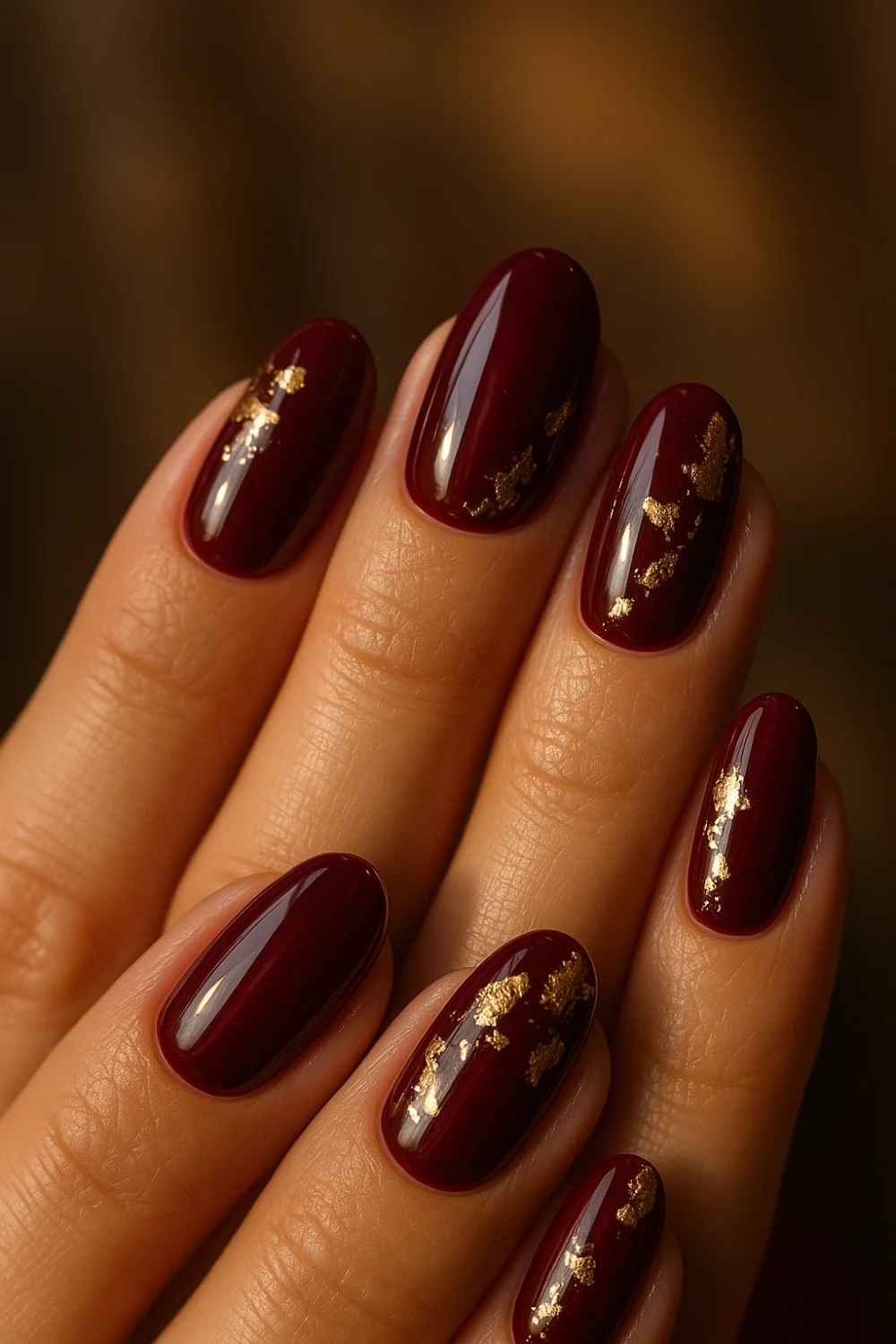 Burgundy & Gold Luxe Nails