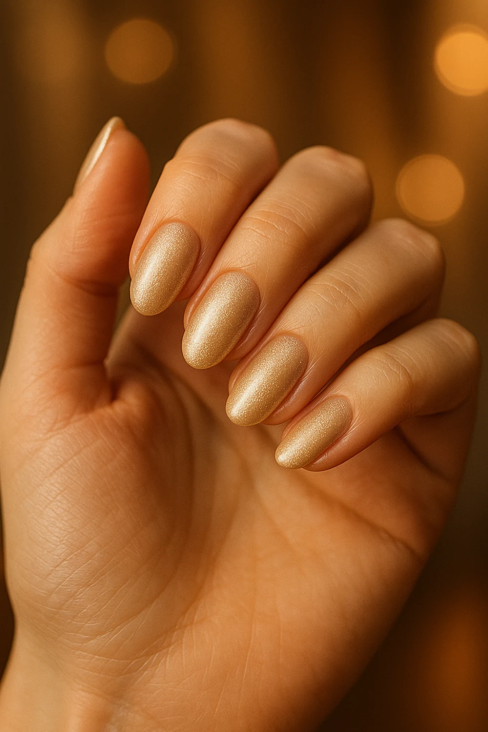 Champagne Gold Soft Shimmer Nails