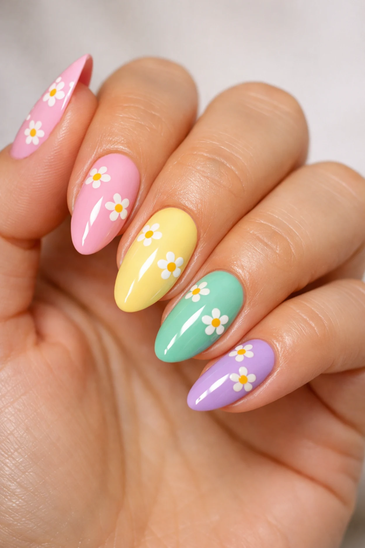 Cheerful Rainbow Daisy Nails