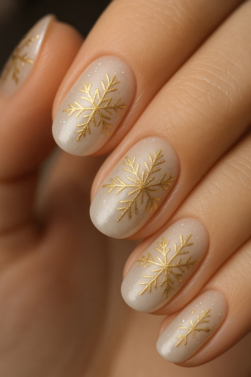 Gold Snowflake Accent Nails
