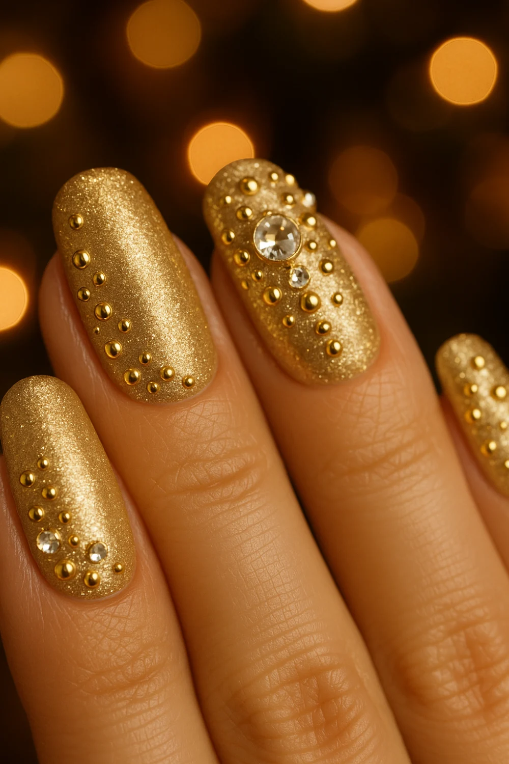 Gold Studs & Rhinestone Nails