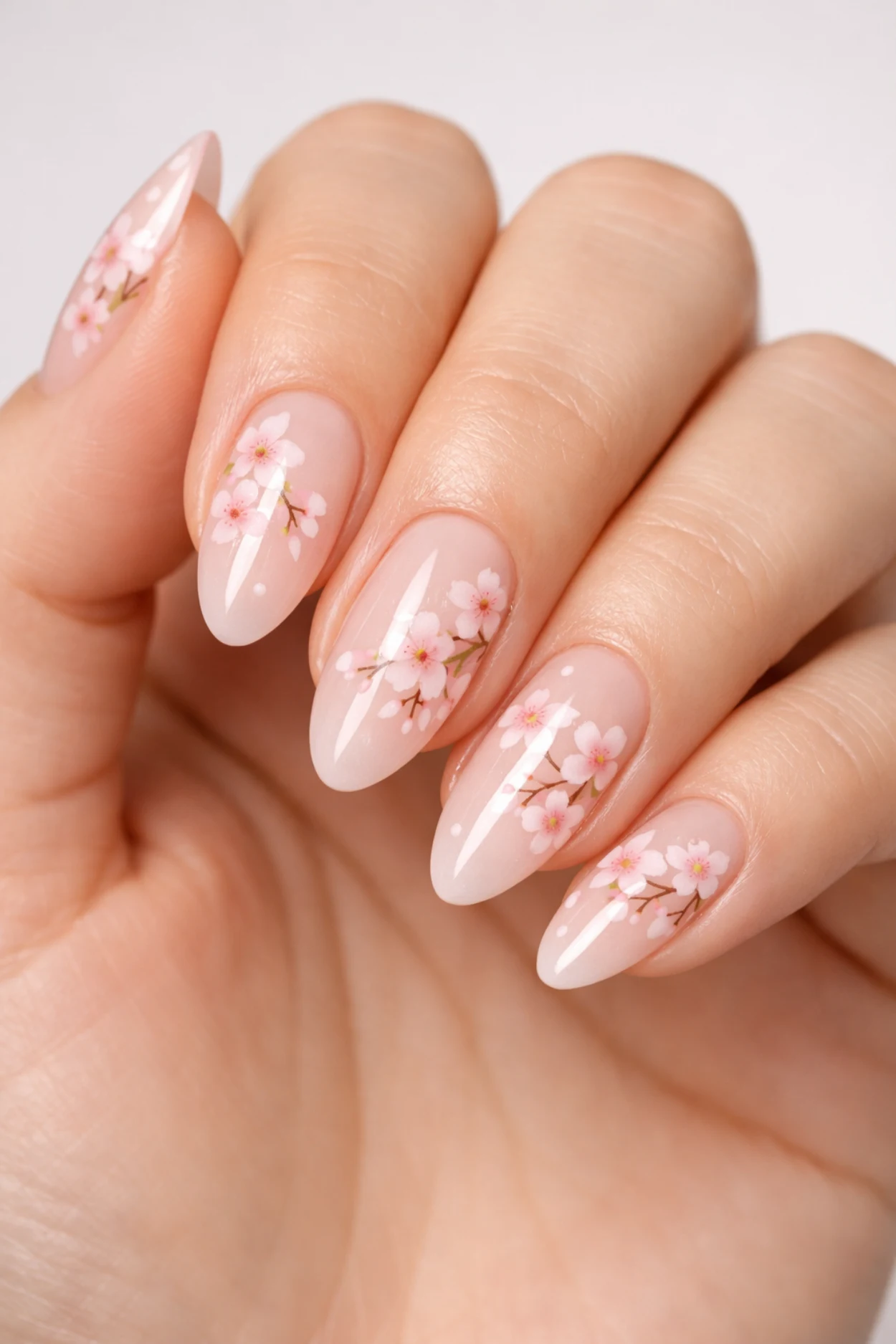 Sheer Cherry Blossom Nails