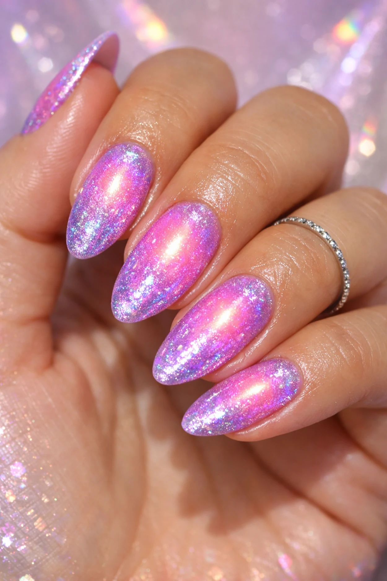 Textured Iridescent Pink and Purple Aura Nails