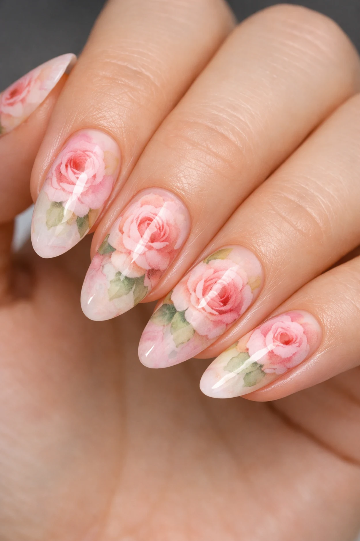 Watercolor Garden Rose Nails