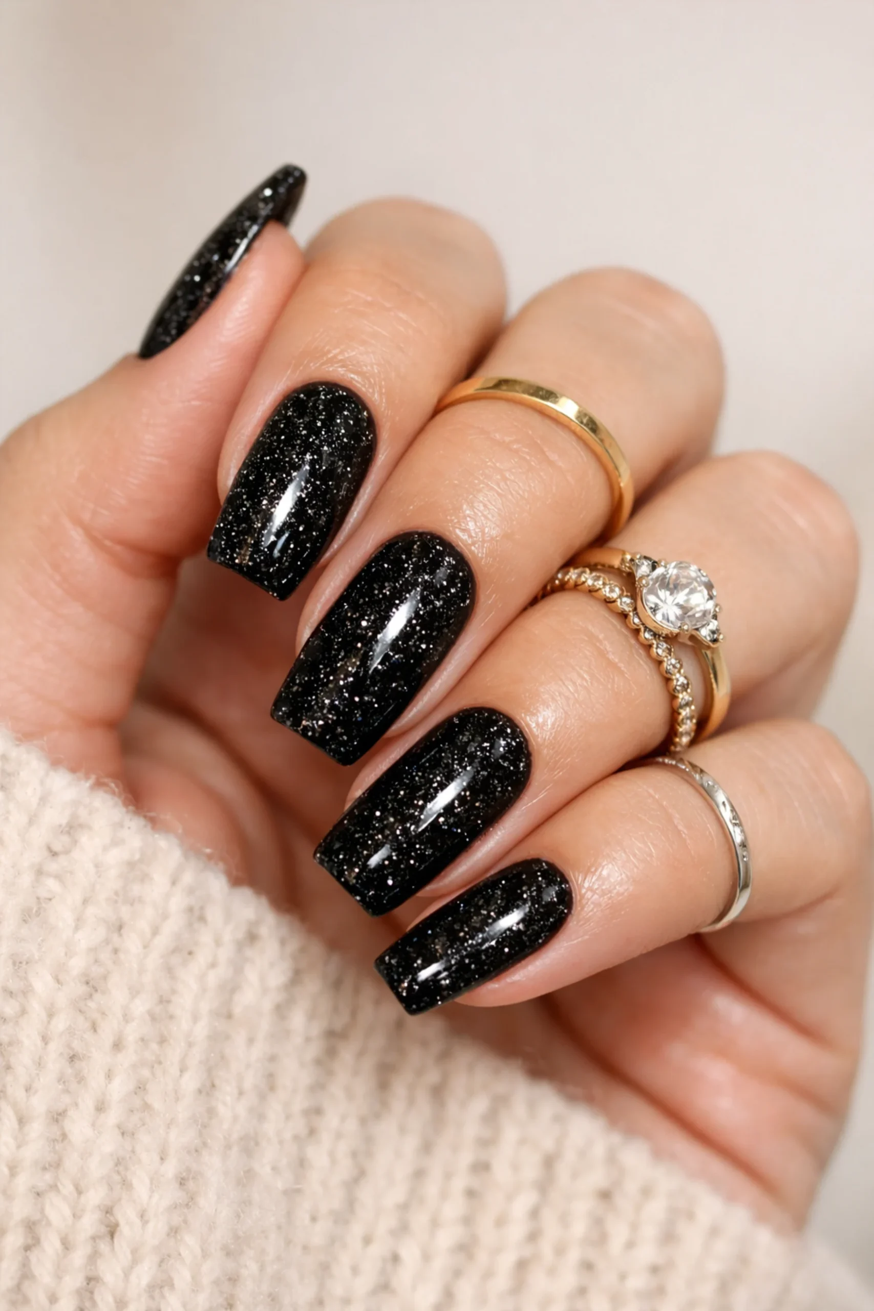 A Black Glitter Manicure