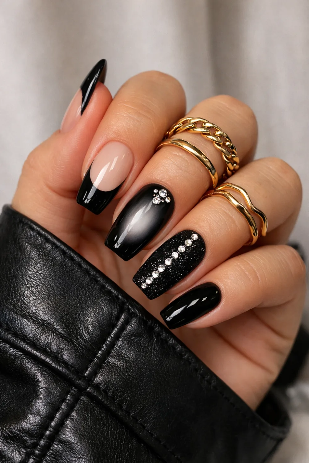 Black Mix-n-Match Nails
