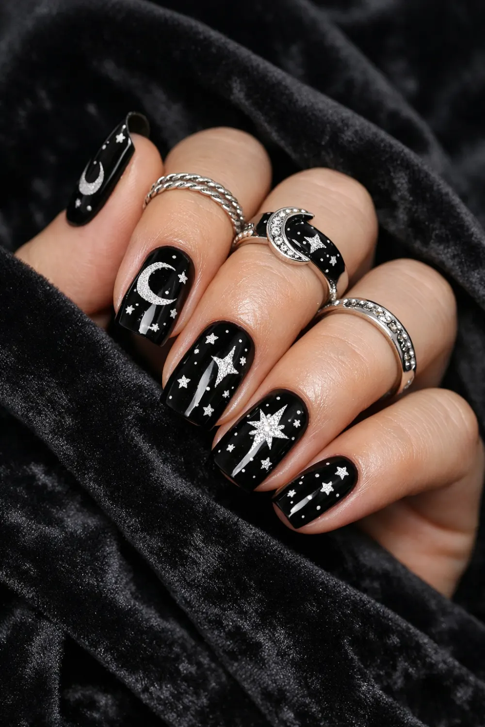 Black Moon and Star Nails