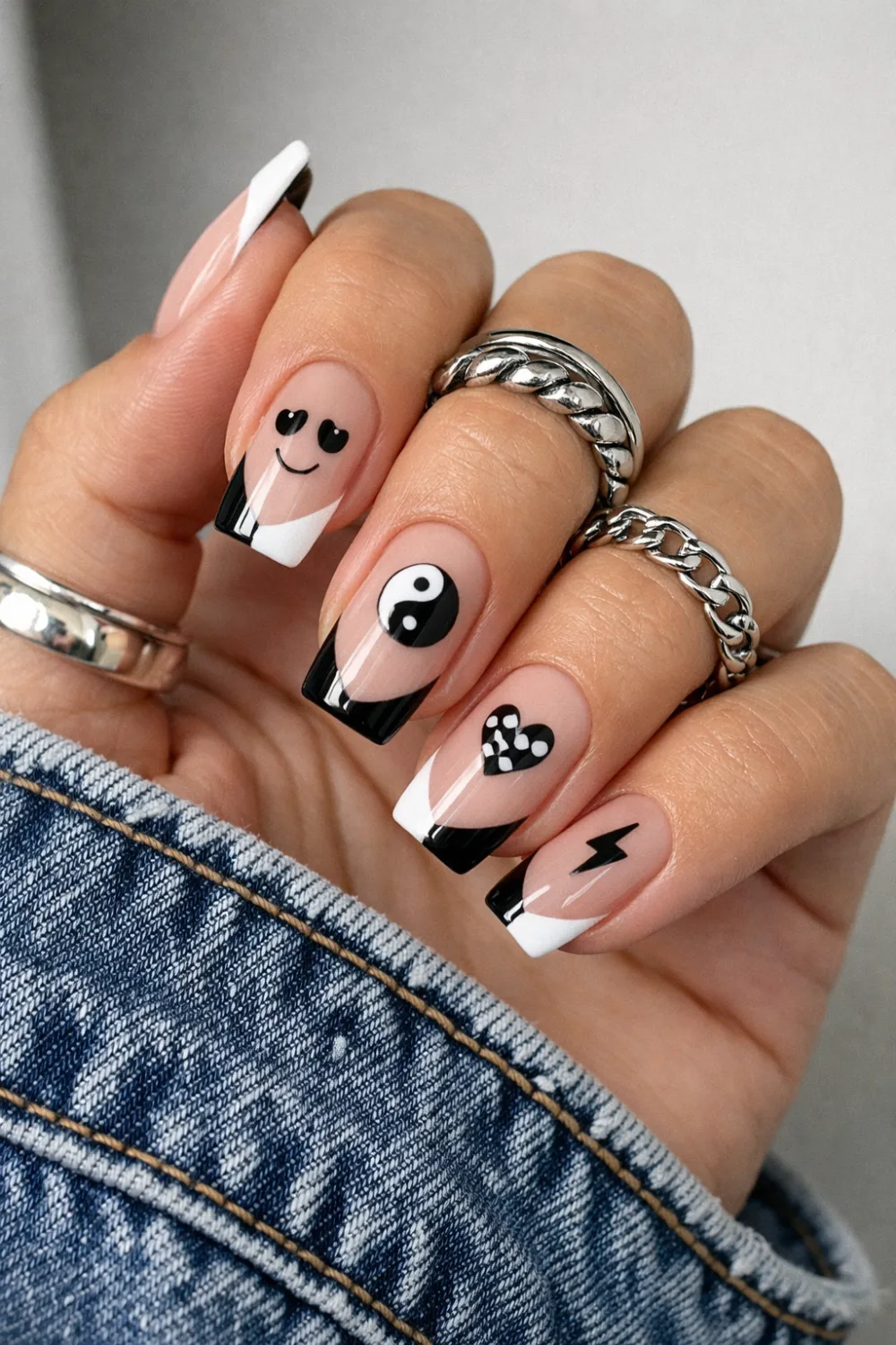 Black and White Emoji Mani