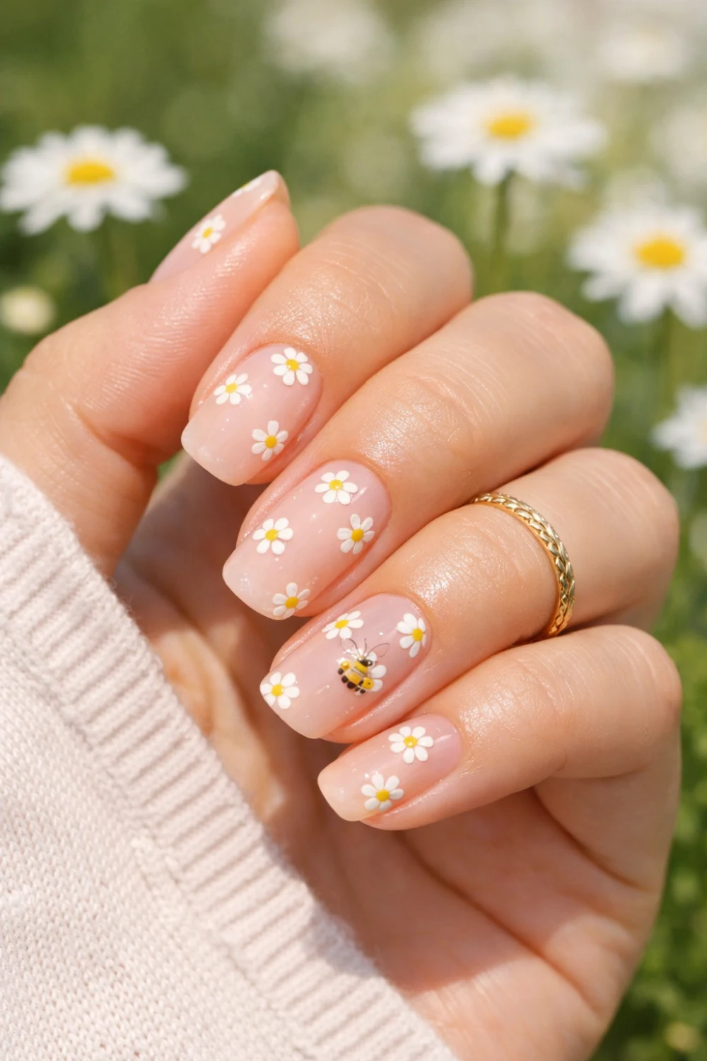 Daisy Art Nails With Playful Spring Energy
