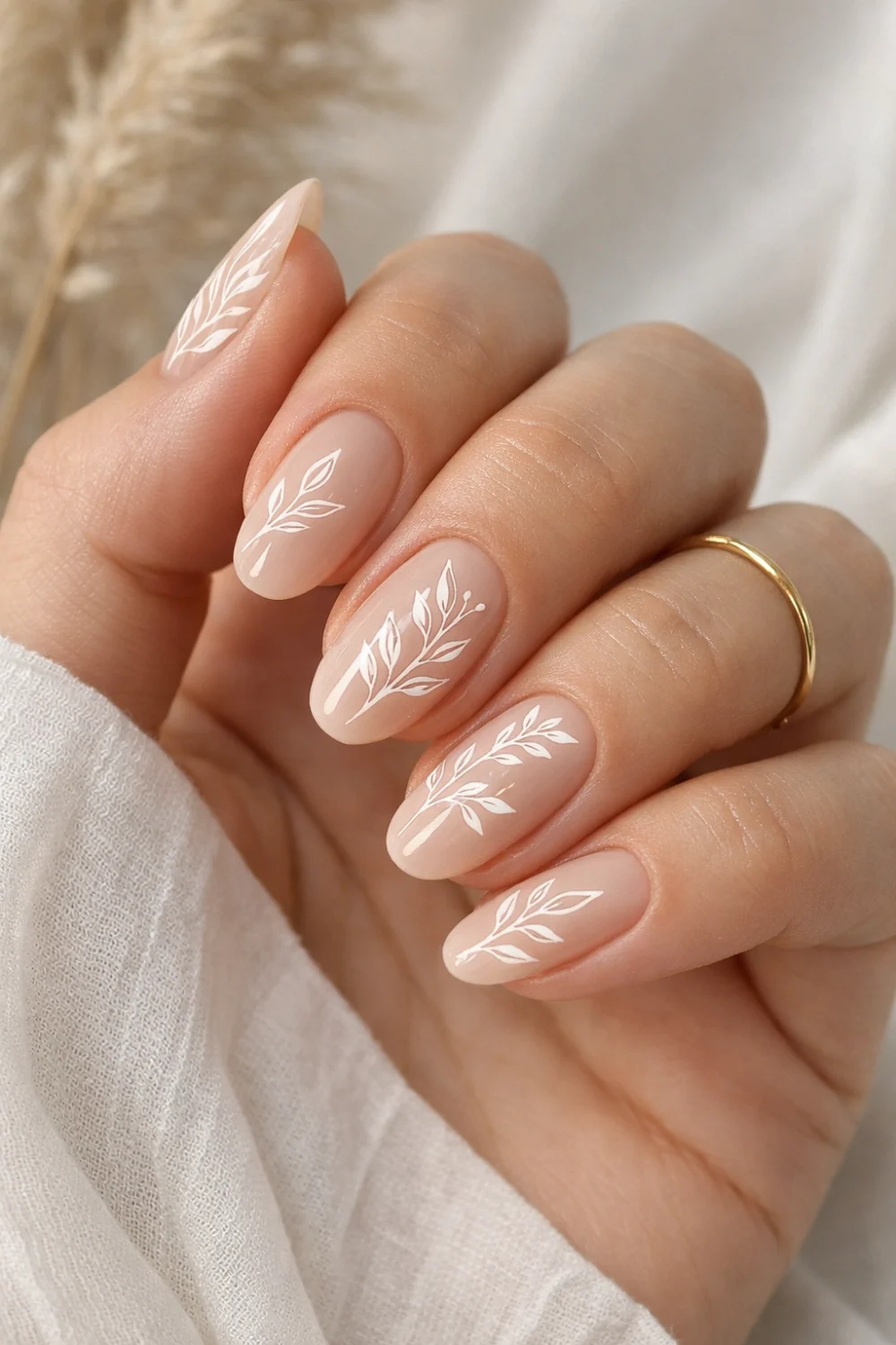 Delicate Botanical Line Art Nails For A Soft Spring Bride