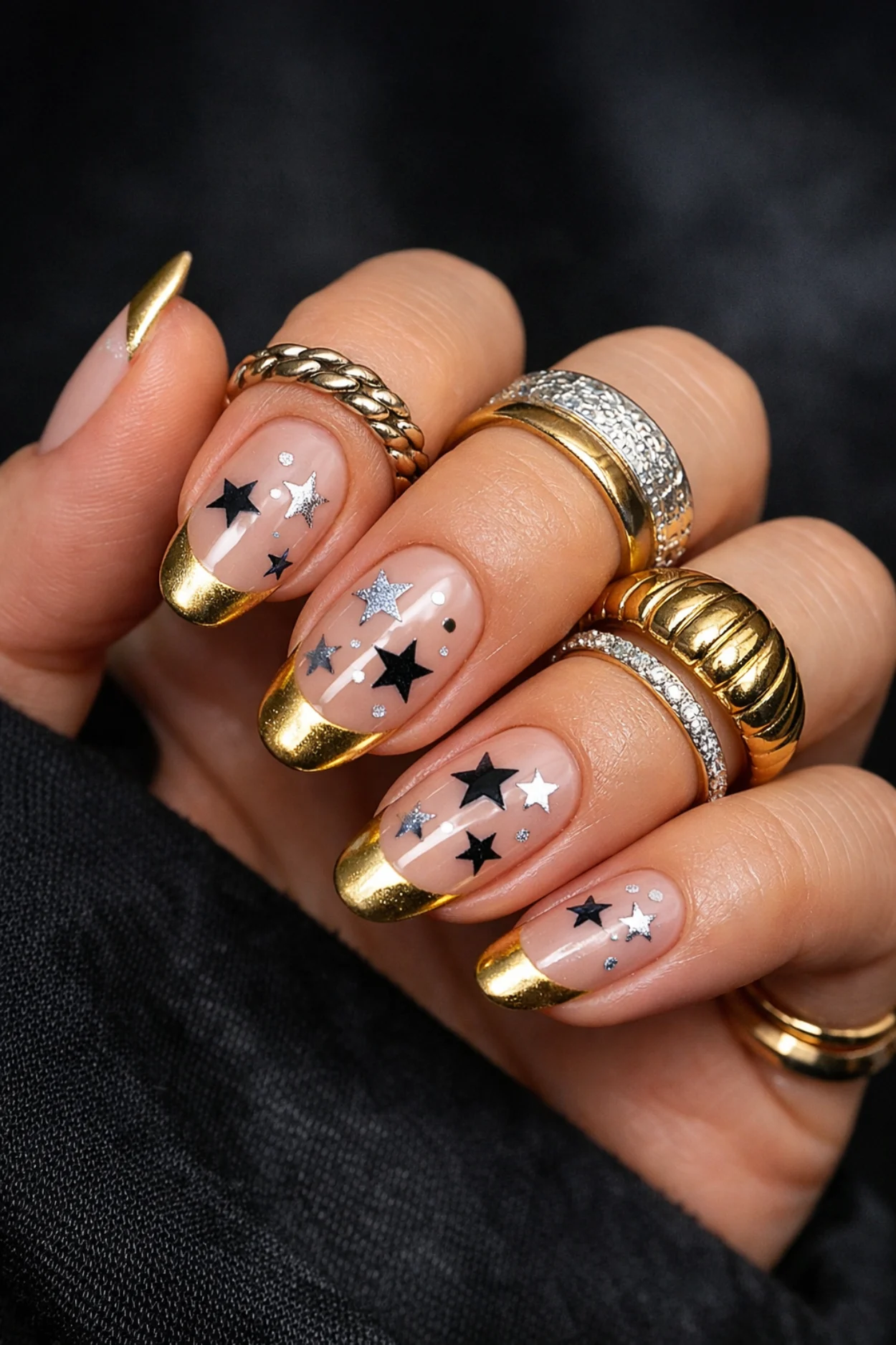 Gold With Black and Silver Stars