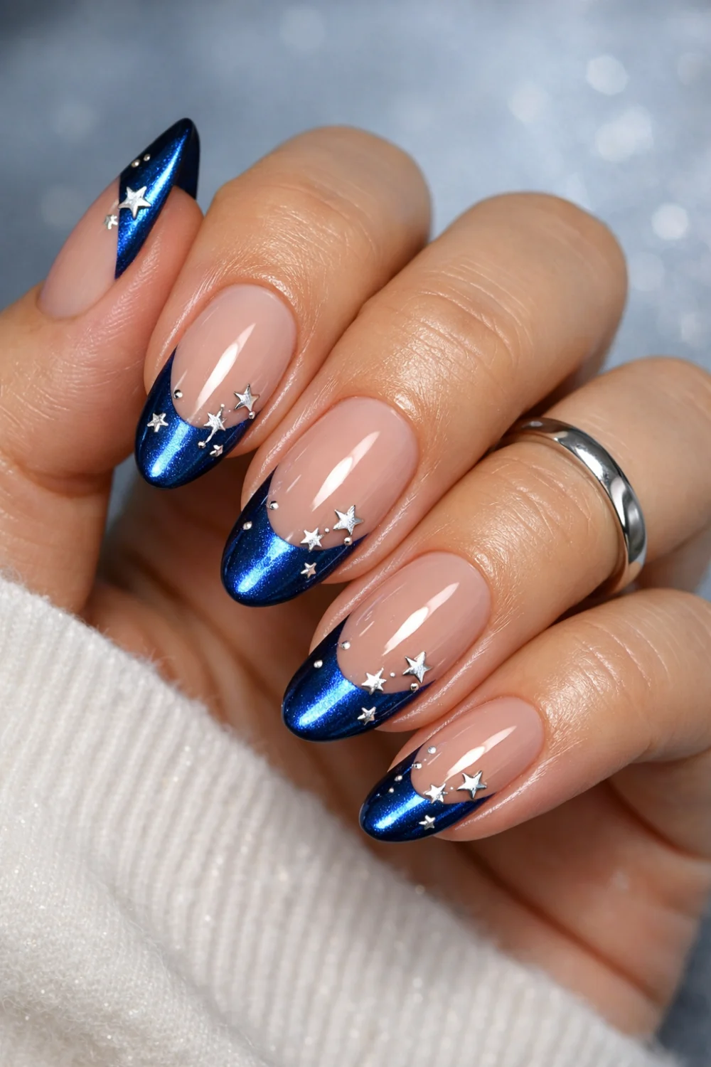 Metallic Star French Tips