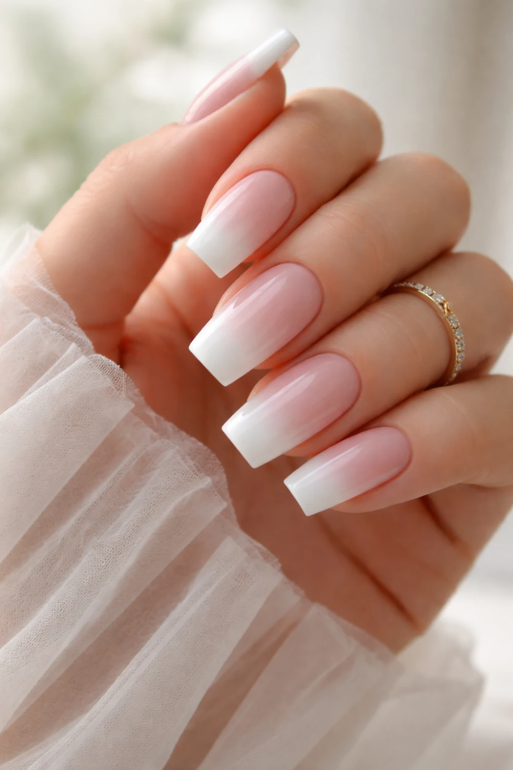 Milky White Ombre With Romantic Detail