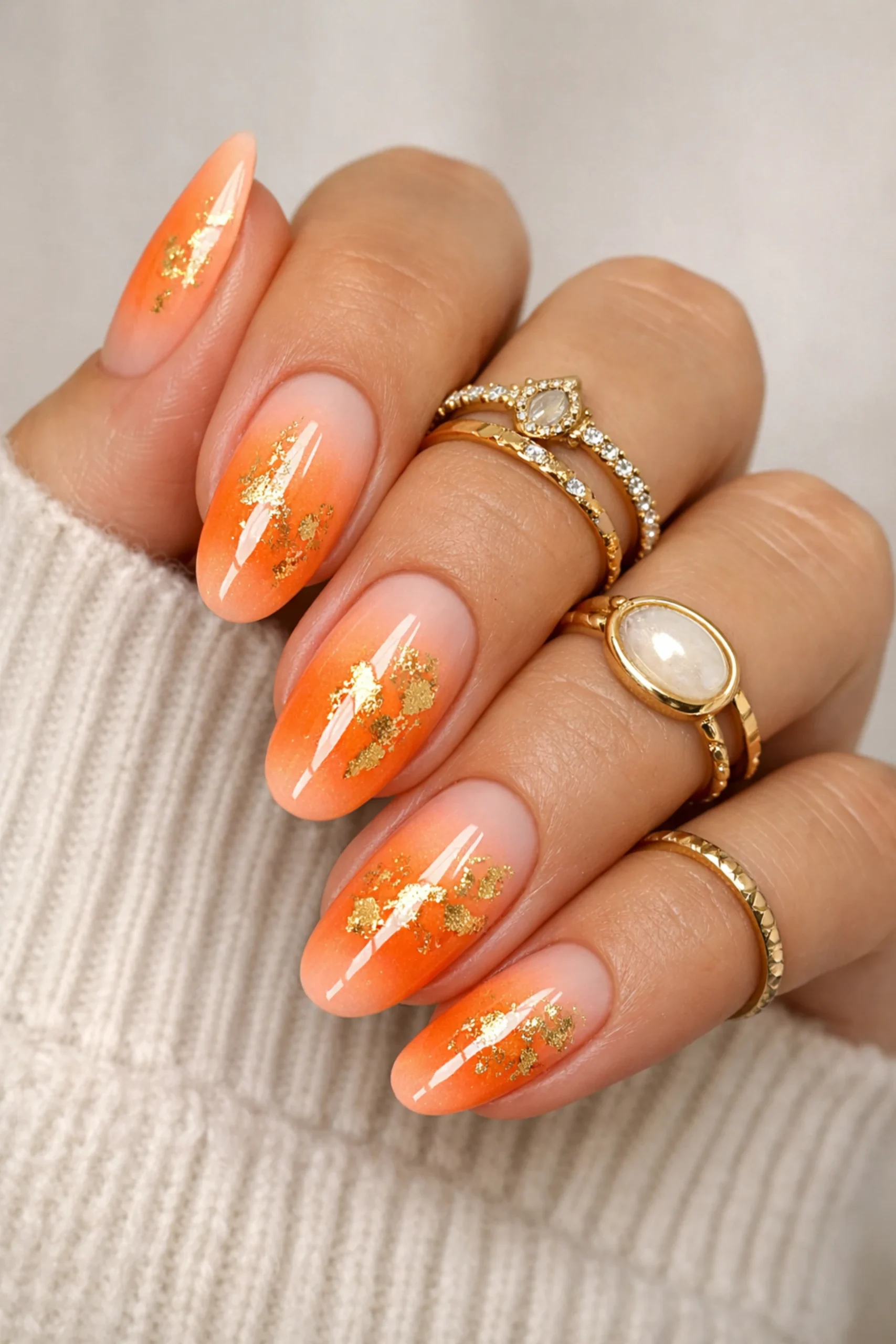Orange Airbrushed Nails