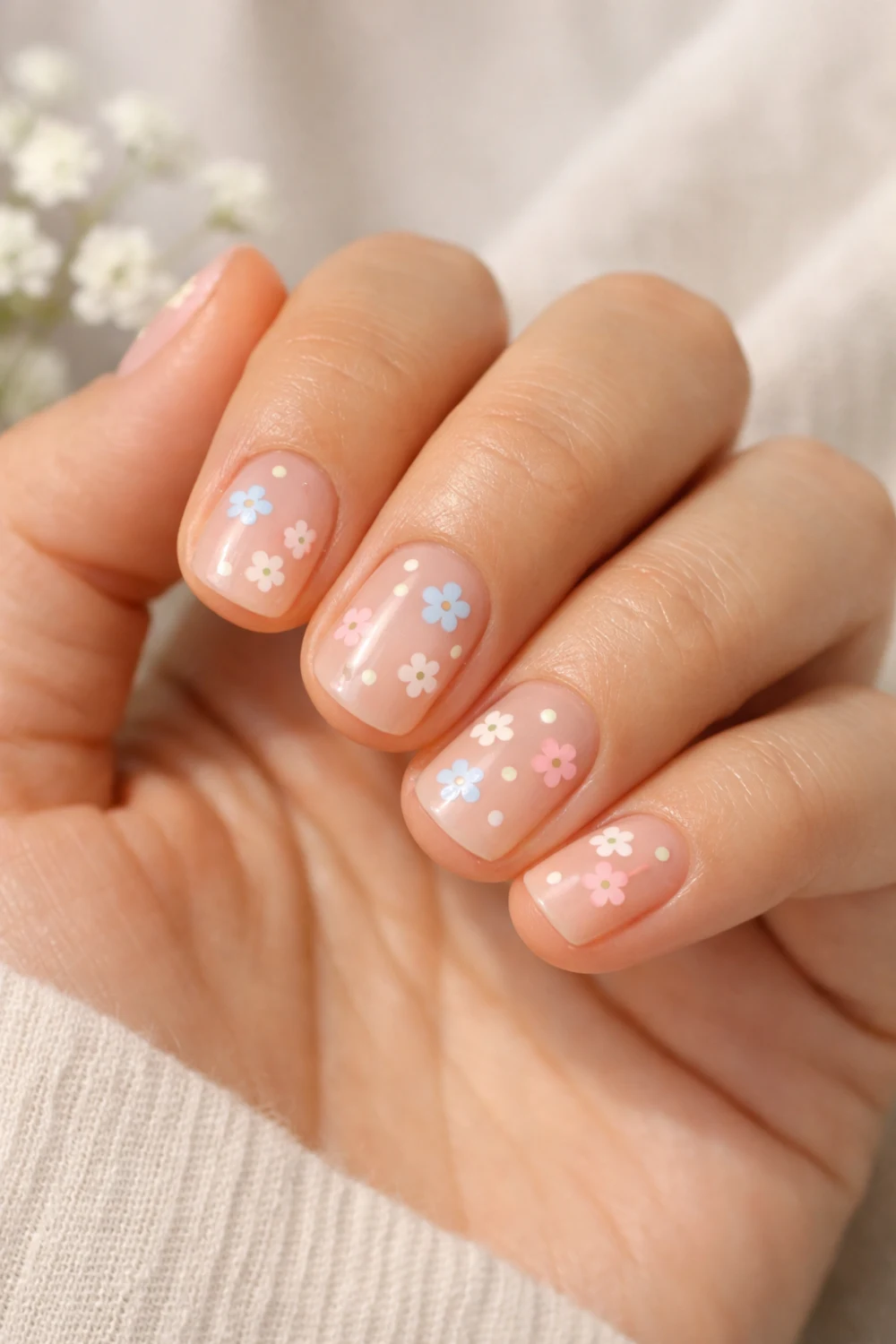 Pastel Floral Short Nails For A Cute Spring Wedding Guest

