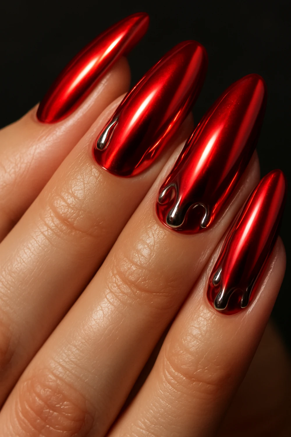 Rouge Chrome Drip Nails