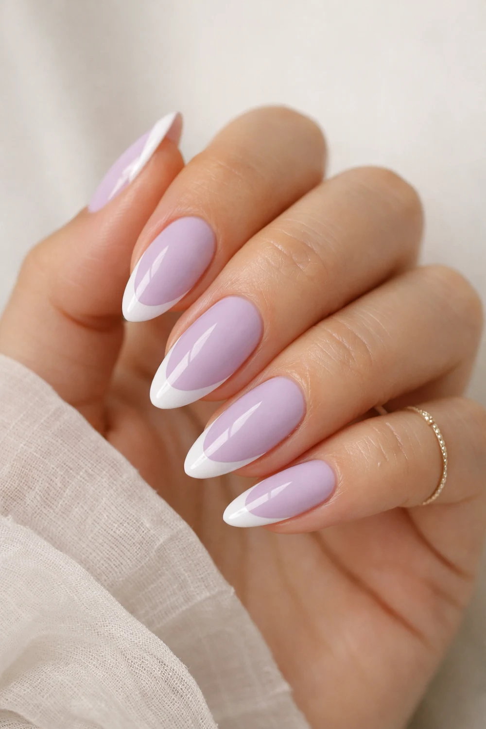 Soft Lavender French Almond Nails For Modern Spring Weddings