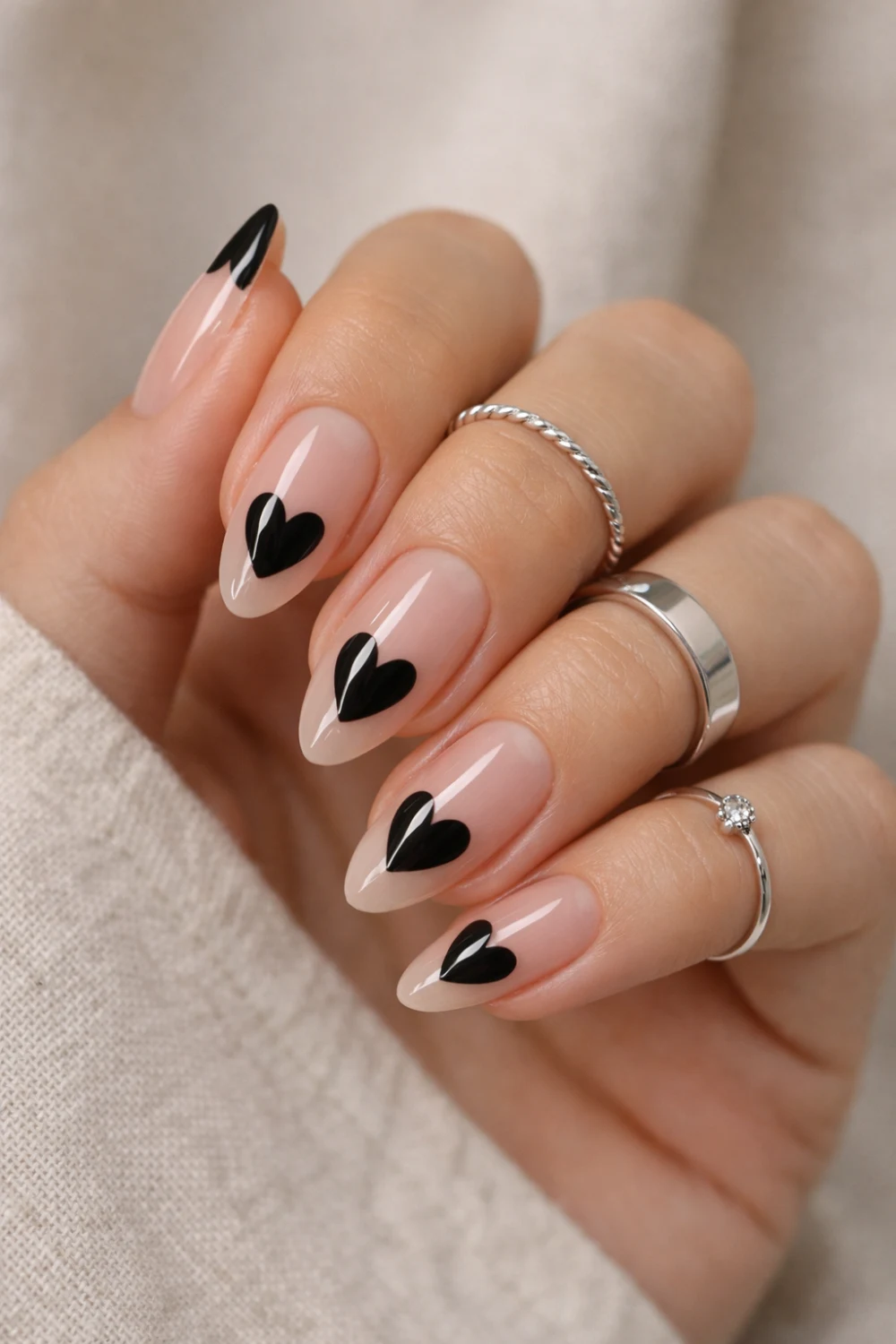 Translucent Black Heart Nails