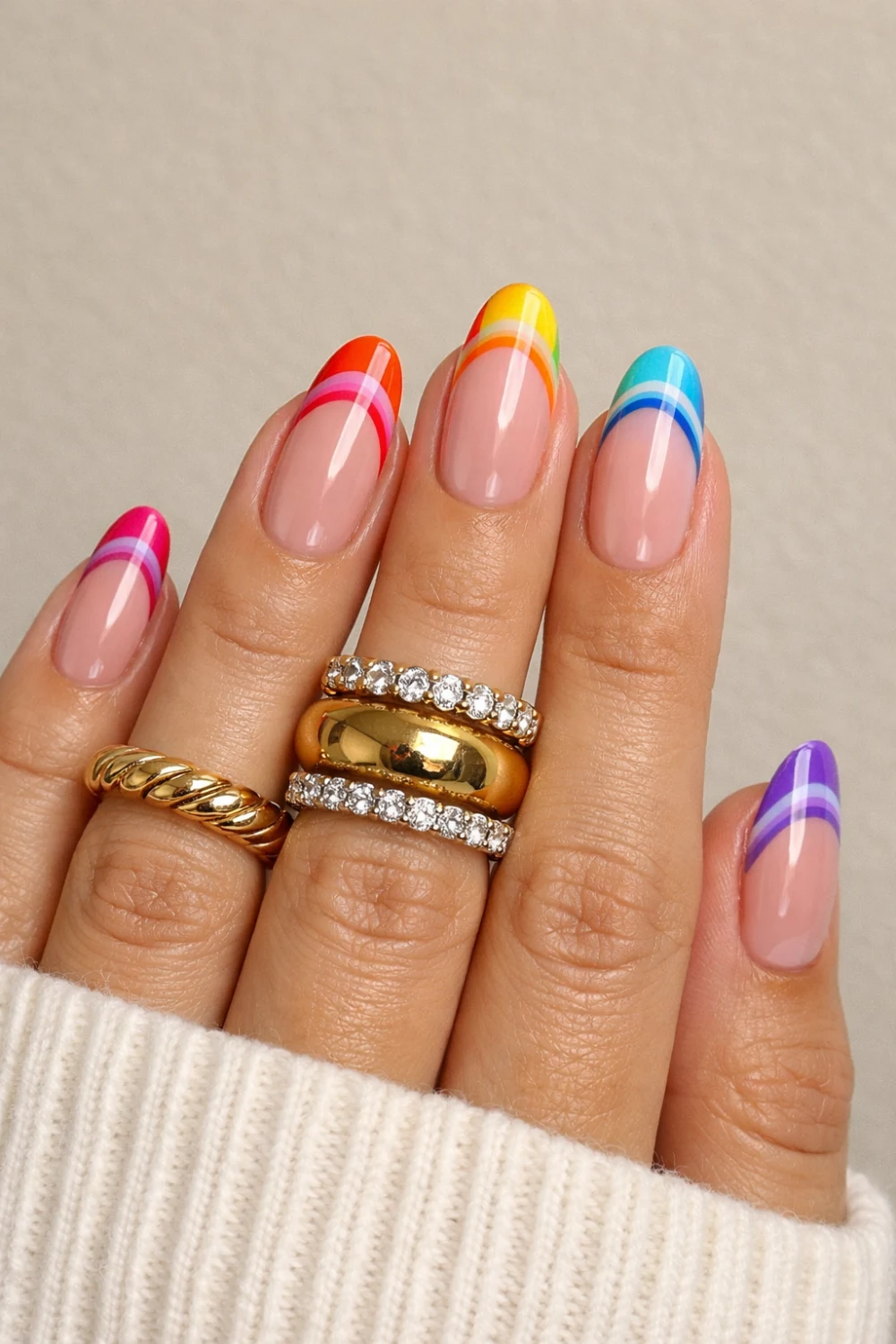 Two-Toned Rainbow French Mani