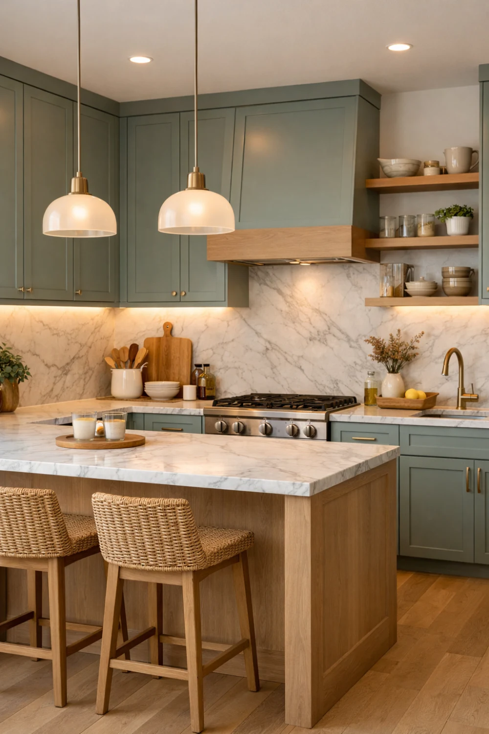 Warm Blues and Muted Greens